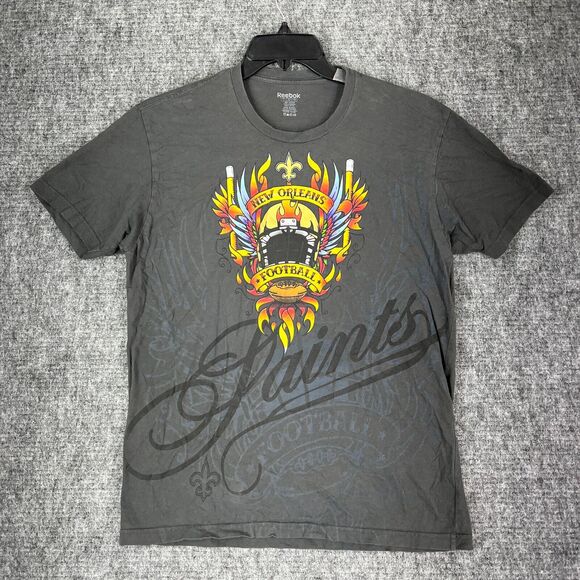New Orleans Saints Shirt Large Mens Gray NFL Football Team Apparel Front Hit - Picture 1 of 8